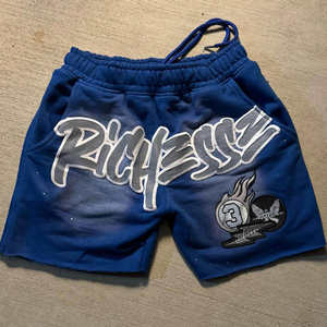 Short de jogging à imprimé bouffant avec cordon de serrage pour hommes Streetwear Distressed Sun Faded Acid Washed Cotton French Terry Sweat Shorts pour hommes - Product Image 5