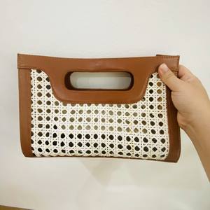 Trendy Vintage Bali Rattan Cane Webbing Bag New Genuine Leather Handbag - Product Image 1