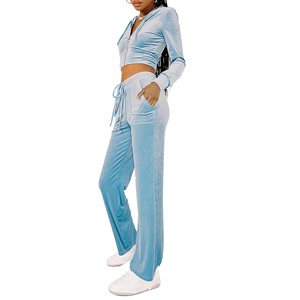 Haute qualité femmes décontracté évasé survêtement ensemble solide coton à capuche évasé pantalon écologique respirant pour l'hiver nouveauté - Product Image 6