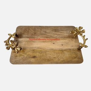 Bandeja de servicio de madera exclusiva con mango de metal, forma redonda, organizador de mesa para servir, suministros para restaurante de Hotel a la venta - Product Image 6