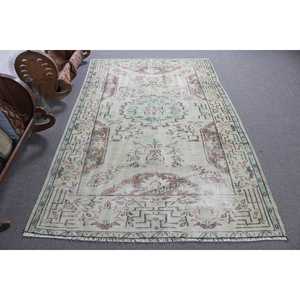 Tapis vintage de grande taille 5,1 x 8 pieds, tapis turc, tapis à bordure marron - Product Image 1