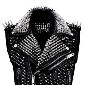 Gilet en cuir OEM de meilleur style, professionnel et personnalisé, avec logo, chaud, en cuir de motard, steampunk, clouté argent, pour hommes - Product Image 3
