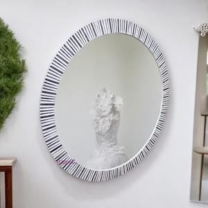 Modern Stylish Blue White Bone Inlay Hand Crafted Eco-Friendly <b>Glass</b> <b>Mirror</b> Home Decoration Round Frame Abstract Pattern - Product Image 3