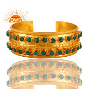 กำไลข้อมืออัญมณีอเมซอนธรรมชาติชุบทอง18K ดีไซน์ทำด้วยมือล่าสุด - Product Image 1