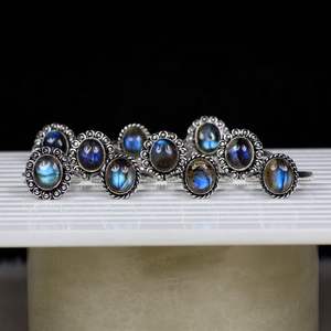 Anillos de collar de hermoso diseño al por mayor, joyería de piedras preciosas de labradorita azul natural, Material principal de latón para venta al por menor - Product Image 2