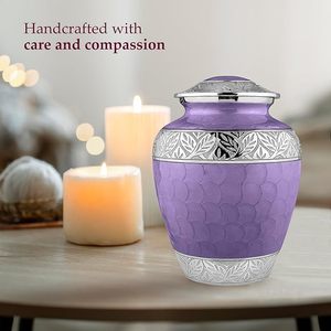 Urnas de Cremación para Cenizas Humanas, Urna Funeraria Decorativa para Hombres y Mujeres Adultos, Grande, Color Morado Claro con Forro Plateado - Product Image 2