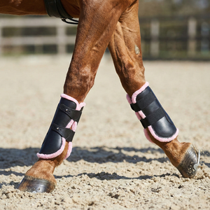 Botas de Protección para Tendones de Caballo, Color Negro y Rosa, Forro de Piel Sintética, Alta Calidad, Acolchado Suave, Color Personalizable, Botas Protectoras para Patas Equinas - Product Image 2