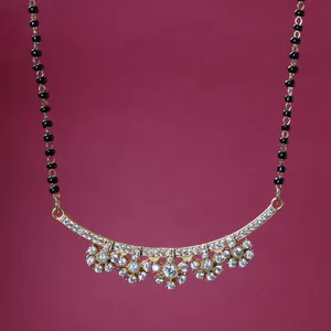 Collar Mangalsutra con Diamante Natural de Corte Brillante, Chapado en Oro, Cadena de Cuentas Negras, Cierre Seguro Hipoalergénico, Elegante Regalo para Mujer - Product Image 3