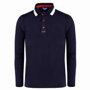 Chemises polo 2024 Logo personnalisé Respirant Manches longues Vente en gros Logo brodé personnalisé Chemises polo unies pour hommes - Product Image 3