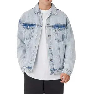 Men Front Pockets Street Wear Color Fade Long Sleeve Denim Jacket Denim Cowboy Jeans Jacket For Boys