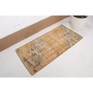 Turkish Vintage Small Rug 1.6x3.3 ft, <b>Yellow</b> <b>Wool</b> Rug - Product Image 4