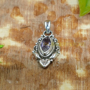 Pendentif en améthyste naturelle, argent sterling 925, fait main, style vintage bohème, coupe marquise, pour femme, cadeau d'anniversaire pour petite amie - Product Image 5