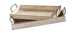 Juego de 3 bandejas para servir comida de madera hechas a mano de alta calidad con asas de metal Diseño rectangular personalizado Perfecto para restaurante de hotel - Product Image 6