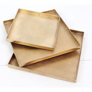 Plateau décoratif en cuivre de luxe avec poignées en cuir - Plateau de service rectangulaire en métal pour table basse, pouf et décoration de mariage - Product Image 6