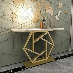 Mesa de consola de metal chapada en oro con forma de diamante con diseño elegante de mármol para sala de estar de entrada o decoración de pasillo - Product Image 4