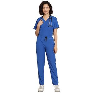 2025 conjuntos de uniformes de enfermería para mujeres de diseño personalizado uniforme de dos piezas con mangas cortas y cuello alto hecho de lona - Product Image 6