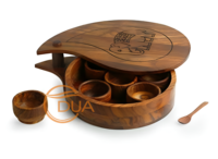Masala Dabba en bois artisanal avec gravure d'éléphant Boîte à épices indienne traditionnelle pour les amateurs de cuisine