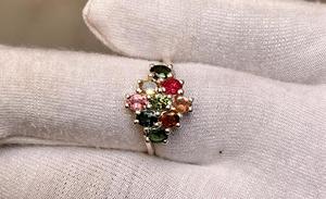 Tourmaline multicolore naturelle à facettes pierres précieuses ovales 92.5 pureté argent classique bague de mariage pour femmes pour cadeau - Product Image 4