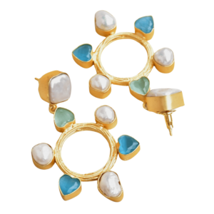 ต่างหูรูปหัวใจประดับมุกน้ำจืดทองเหลือง LJ 227 จาก Laxmi Jewelers ชุบทอง 14k ผิวด้าน ดีไซน์โบโฮชิคสำหรับผู้หญิง - Product Image 2