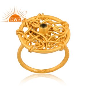 New Pattern Design Brass 18K <b>Yellow</b> Gold Plated Peridot Gemstone Ring for Women Custom Design Jewelry Supplier - Product Image 1