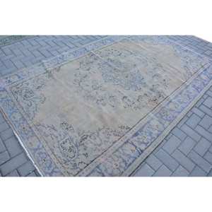 Alfombra turca vintage Beige Púrpura 5,7X8,9 pies Tejido plano de lana con patrón de retazos para decoraciones de sala de estar - Product Image 2