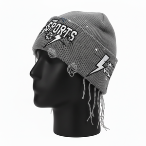 Gorro de Punto Acrílico Premium para Hombre, Estilo Urbano, Aspecto Desgastado, Logotipo Personalizado, Jacquard, 280 GSM, Color Gris - Product Image 2