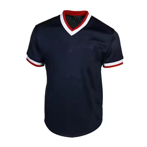 Jersey de béisbol para hombre personalizado, jersey con cuello en V, camisa de punto transpirable de secado rápido, estampado de talla grande, diseño de malla de pantalla de seda sólida - Product Image 2