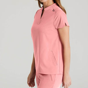 Top à col en V coupe moderne pour femmes Top à manches crantées à col à bandes et 2 poches Bright Papaya - Product Image 2