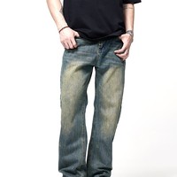 Vente en gros de jeans pour hommes nouveau design coupe ajustée pantalon en denim classique lourd de style vintage avec motif patchwork caractéristique grande taille