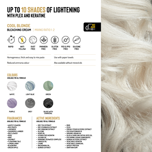 Crème décolorante COOL BLONDE - 8/9 niveaux, Crème décolorante avec pigment bleu anti-jaunissement et bisabolol, Fabriqué en Italie - Product Image 2