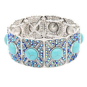 Bracciale in pietra turchese con perline e placcatura in oro in stile bohémien braccialetti religiosi in acciaio inossidabile - Product Image 1