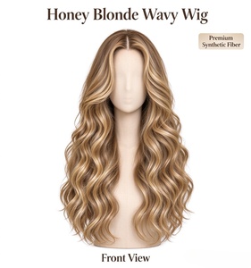 Peluca Larga Ondulada Rubia Miel de Fibra Sintética para Mujer, Peluca Rubia Rizada de Aspecto Natural y a la Moda - Product Image 1
