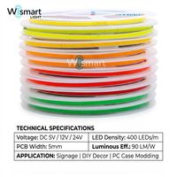 Bande LED COB ultra-étroite 5 mm DC5V 12V 24V 400 LED/m sans points CRI90 dimmable flexible pour éclairage de meubles et signalétique