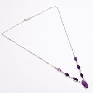 Collar de Plata de Ley 925 al por mayor para mujer diseño clásico hecho a mano cadenas finas de lujo con piedras preciosas de amatista púrpura - Product Image 2