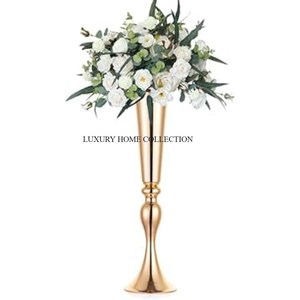 Decoración de mesa pulida de oro rosa, jarrones de flores de boda, Trompeta de flores de interior moderna de gran tamaño, centro de mesa de boda, artículos de mesa - Product Image 1