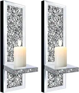 Glass Mirror Scattered Diamond Wall-Mounted Candle Holder Home Decorative Mirror Candlestick