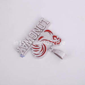 Pendentif Hip Hop pour Homme en Argent Sterling 925 Fait Main et Personnalisé, Moissanite Givrée Taille Brillant, Diamant Clarté VVS, Rhodié, pour Soirée - Product Image 4