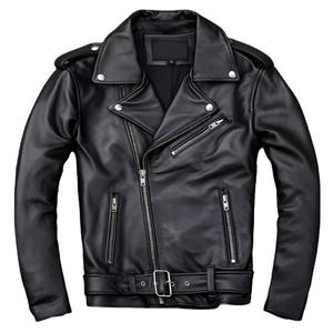 Veste en cuir véritable noire élégante et ajustée pour homme, veste de moto classique avec ceinture à la taille, fermeture éclair sur le devant et design personnalisé - Product Image 1