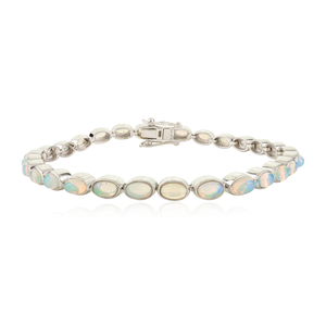 Pulsera de piedras preciosas de ópalo blanco genuino, cadena fina de forma ovalada y cerradura de caja de niña, venta al por mayor, accesorio de boda de gran venta - Product Image 1