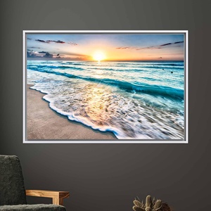 Elegant Sunset Ocean Scenery Printed Canvas for Living Room Decor,1P:White <b>Framed</b> - Product Image 1