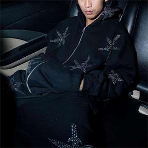 Conjunto de chándal de algodón 100%, ropa de calle personalizada de alta calidad, precio bajo, unisex, pantalones de chándal acampanados, Sudadera con capucha para hombre, otoño - Product Image 5