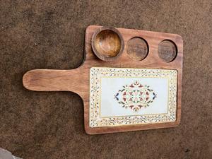 Plat de service en émail couleur bois - Forme carrée écologique pour les fêtes, les plats ethniques, la décoration authentique de la maison, parfait pour les entreprises - Product Image 4
