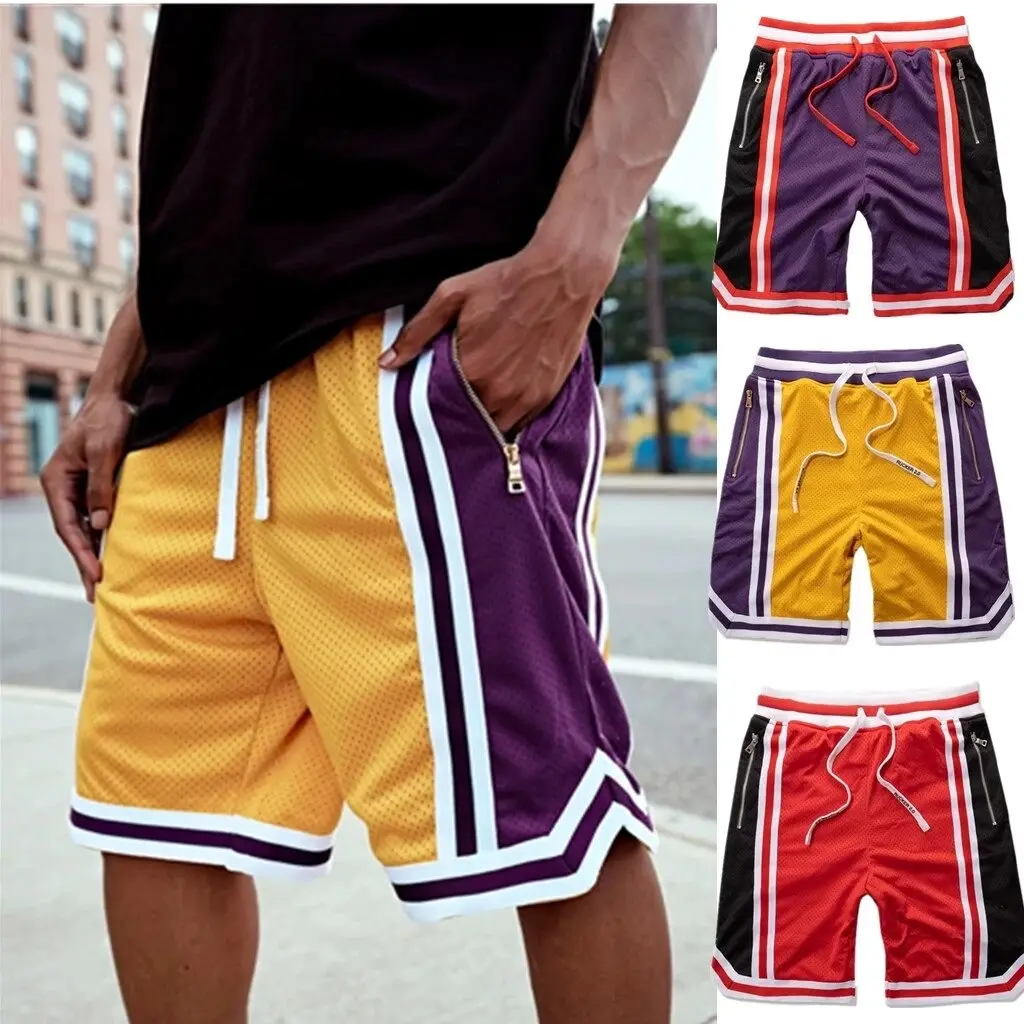 Premium retro man mesh polyester shorts college team jersey men's basketball pants with pockets