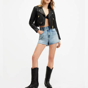 Chaqueta corta de cuero para mujer, hecha de cuero puro, fácilmente disponible, nuevo estilo, ropa de invierno, Chaqueta corta de cuero para mujer de Color personalizado - Product Image 3