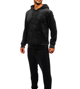 Ensemble pull à capuche de couleur unie pour hommes Sport Sweat à capuche deux pièces et pantalon de survêtement pour homme 100% coton - Product Image 3