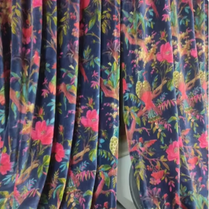 Moderne Vintage Luxe Boho Style Bleu Coton Velours Oiseau Imprimer Blackout Rideaux Cantonnières Sur Mesure pour La Décoration Intérieure Toutes Saisons - Product Image 1