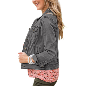 Vente en gros OEM Veste en jean de haute qualité pour femmes Jeans décontractés Respirant Coupe-vent Vestes personnalisées en tissu denim pour femmes - Product Image 3