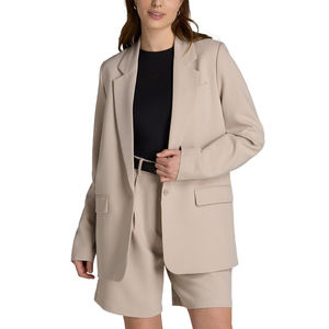 Women's Elegant V-neck Single Button Long Sleeve Woolen Solid Woven <b>Blazer</b> Jacket Office Business Wear - Product Image 4