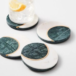 Modern Double Tone <b>Marble</b> <b>Coaster</b> Set Durable Round Stone with Brass Inlay for Wedding Tea <b>Coasters</b> Cup Pads & Mats - Product Image 3