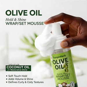 Ensemble de soins capillaires à l'huile d'olive : Mousse coiffante à l'huile de coco pour une tenue douce, ajoute brillance et volume, définit les boucles pour cheveux texturés - Product Image 6
